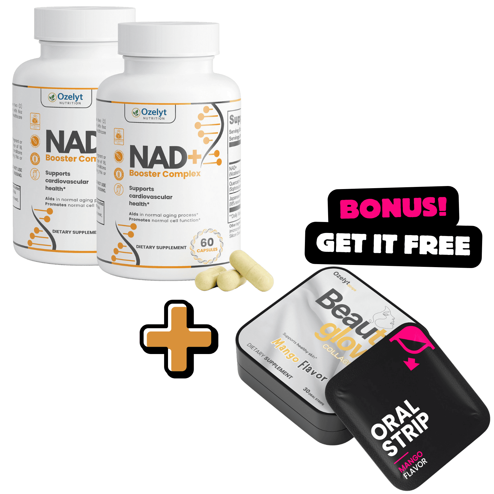 NAD+ Booster Complex 2 bottles plus FREE Beauty Glow Oral Strip