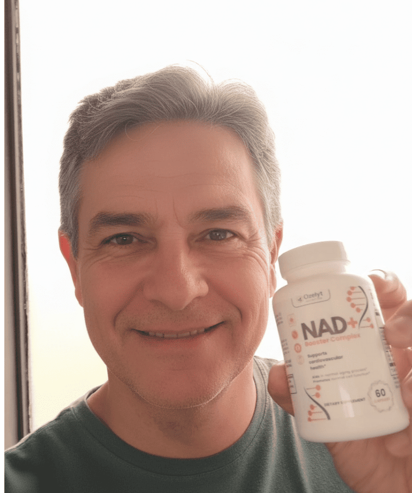 Daniel S. holding NAD+ Booster Complex bottle